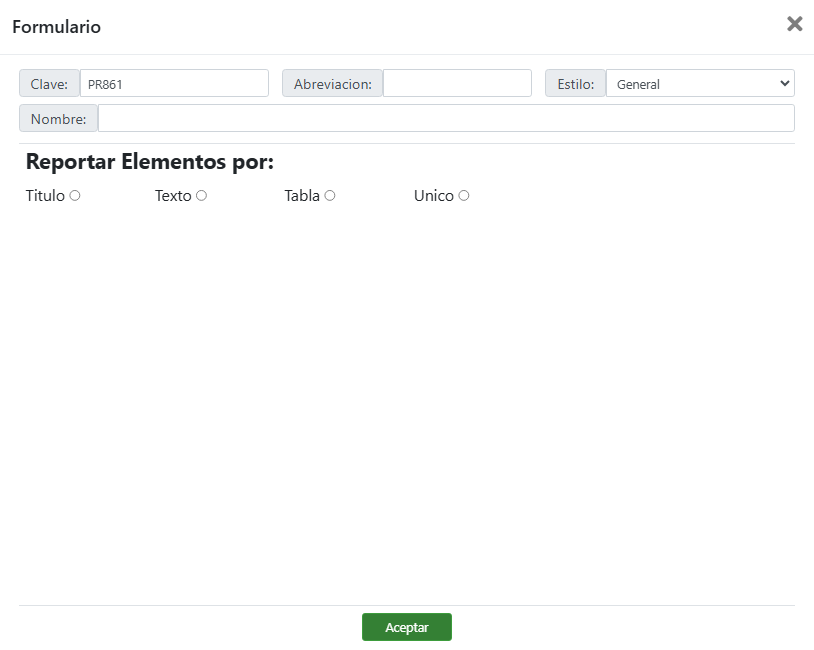 formulario para dar de alta los elementos y su forma de reportar con Citopat software para laboratorios de patología