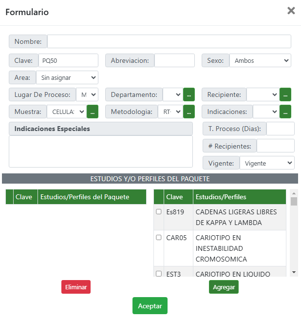 arma paquetes de estudio con o sin promociones con Citopat software para laboratorios de patología