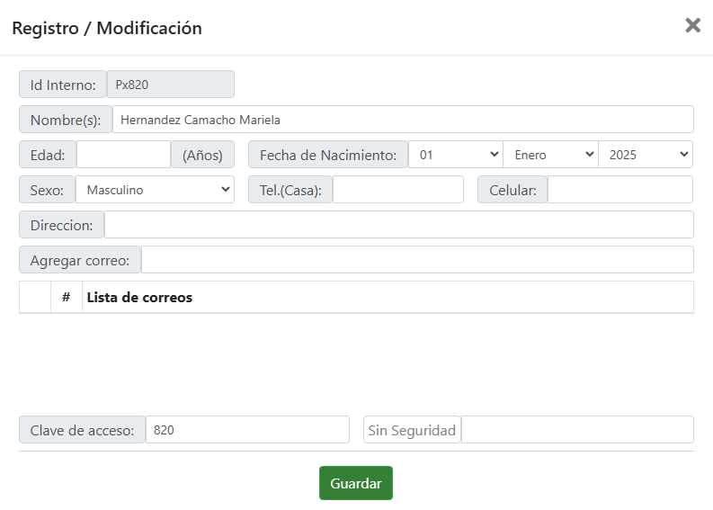 registro de pacientes en el módulo de recepción con Citopat software para laboratorios de patología